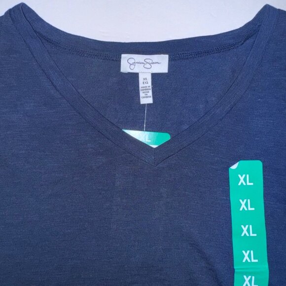 Womens T-Shirt XL Blue Jessica Simpson V-Neck Short Sleeve Pull Over X-Large - Picture 4 of 8